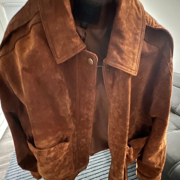 ZARA 100% SUEDE BOMBER JACKET WITH POCKETS - Picture 3 of 4